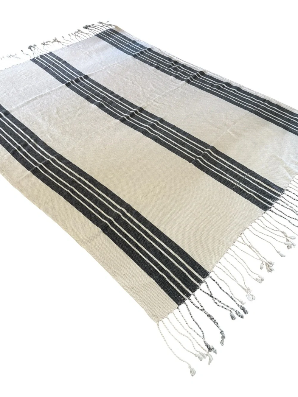 Dillards Cremieux Turkish Peshtemal Woven Throw Blanket Cream Gray Blue Stripes